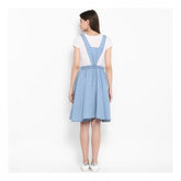 Women's Denim Solid Sleeveless Above Knee Dress (Blue)